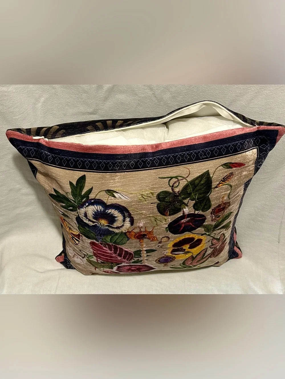 Muzaluci Botanical Butterfly Velvet Throw Pillow Maximalism Floral Art Deco